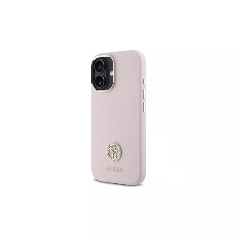 Guess GUHCP16SM4DGPP hardcase siliconen logo strass 4G voor Apple iPhone 16 6,1 inch roze