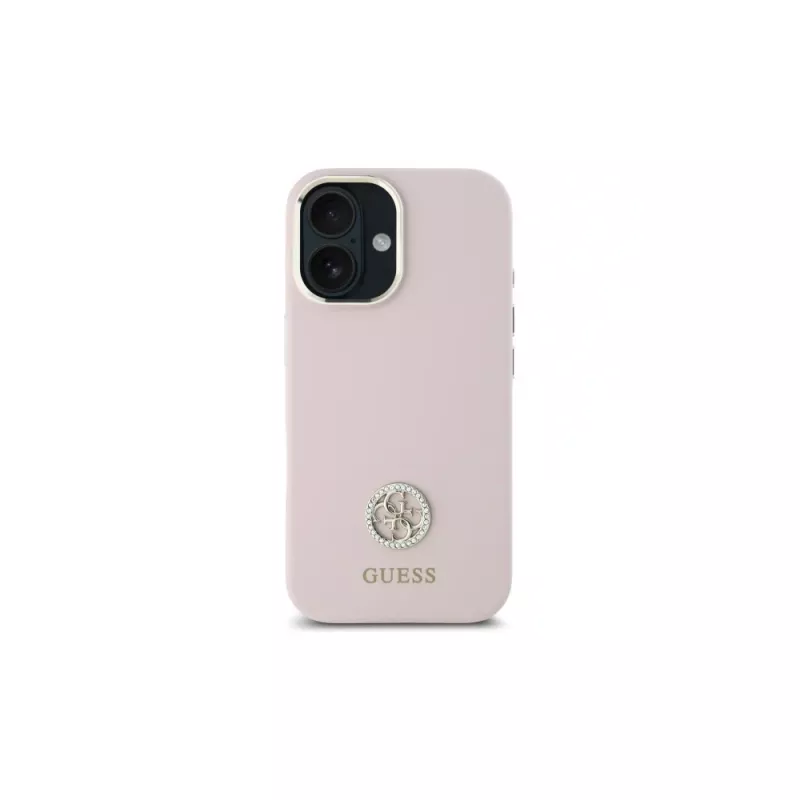 Guess GUHCP16SM4DGPP hardcase siliconen logo strass 4G voor Apple iPhone 16 6,1 inch roze