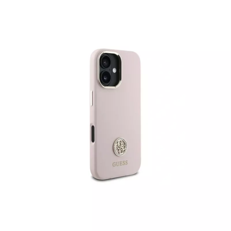 Guess GUHCP16SM4DGPP hardcase siliconen logo strass 4G voor Apple iPhone 16 6,1 inch roze