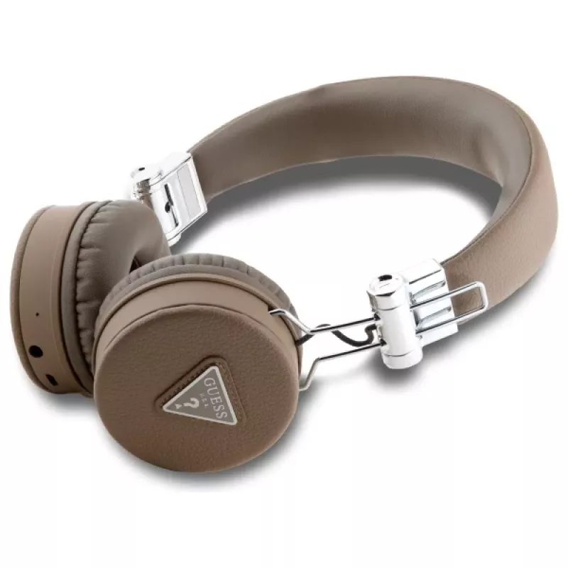 Guess Grained Classic Round Shape draadloze Bluetooth over-ear hoofdtelefoon met ENC, bruin