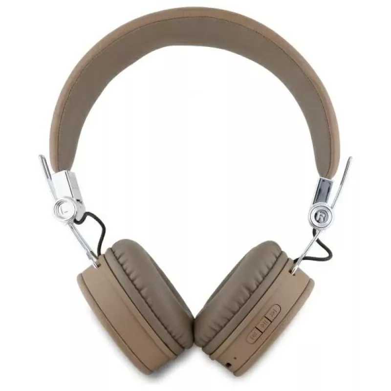 Guess Grained Classic Round Shape draadloze Bluetooth over-ear hoofdtelefoon met ENC, bruin