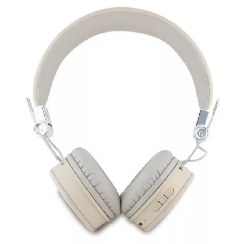 Guess Grained Classic Round Shape draadloze Bluetooth over-ear hoofdtelefoon met ENC, beige