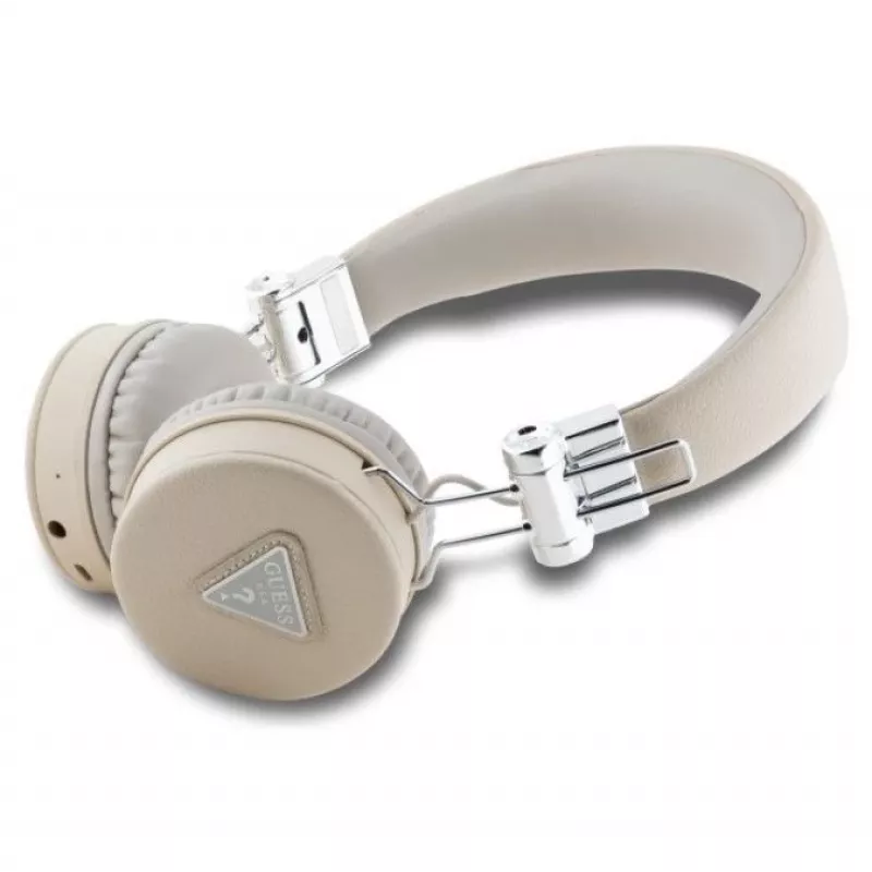 Guess Grained Classic Round Shape draadloze Bluetooth over-ear hoofdtelefoon met ENC, beige
