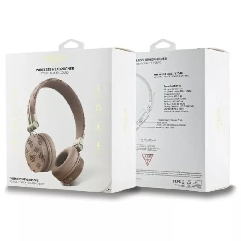 Guess Peony Script Round Shape draadloze over-ear hoofdtelefoon met ENC, bruin