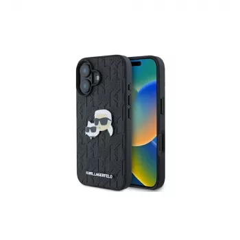 Karl Lagerfeld Monogram Karl & Choupette Head Pin case voor iPhone 16 (zwart)