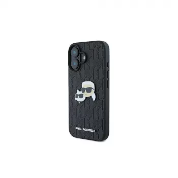 Karl Lagerfeld Monogram Karl & Choupette Head Pin case voor iPhone 16 (zwart)