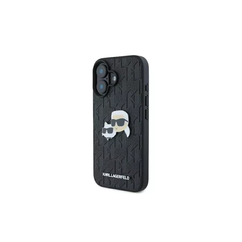 Karl Lagerfeld Monogram Karl & Choupette Head Pin case voor iPhone 16 (zwart)