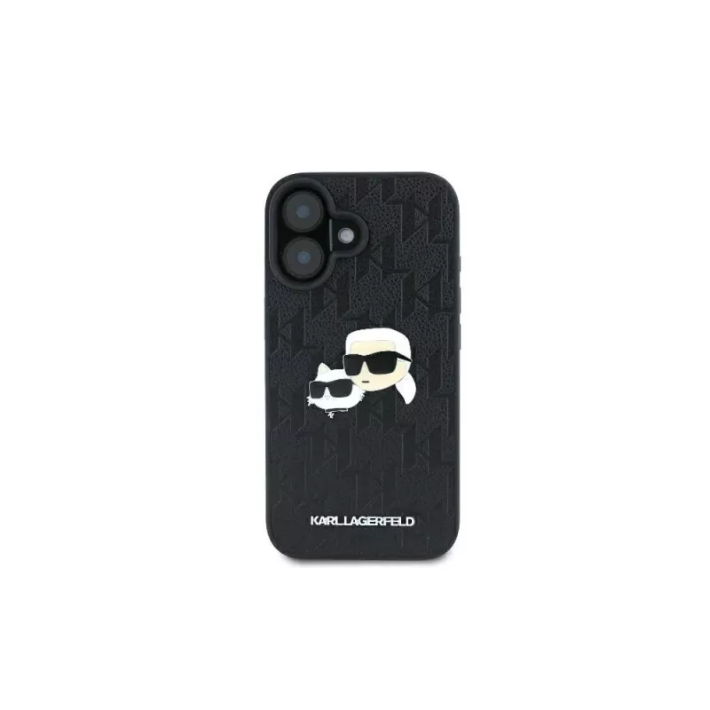 Karl Lagerfeld Monogram Karl & Choupette Head Pin case voor iPhone 16 (zwart)