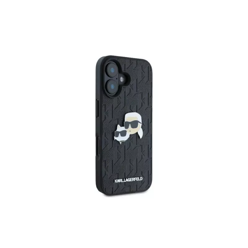Karl Lagerfeld Monogram Karl & Choupette Head Pin case voor iPhone 16 (zwart)