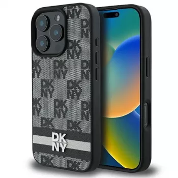 DKNY DKHCP16LPCPTSSK hard case voor Apple iPhone 16 Pro 6,3 inch zwart ruitpatroon & bedrukte strepen