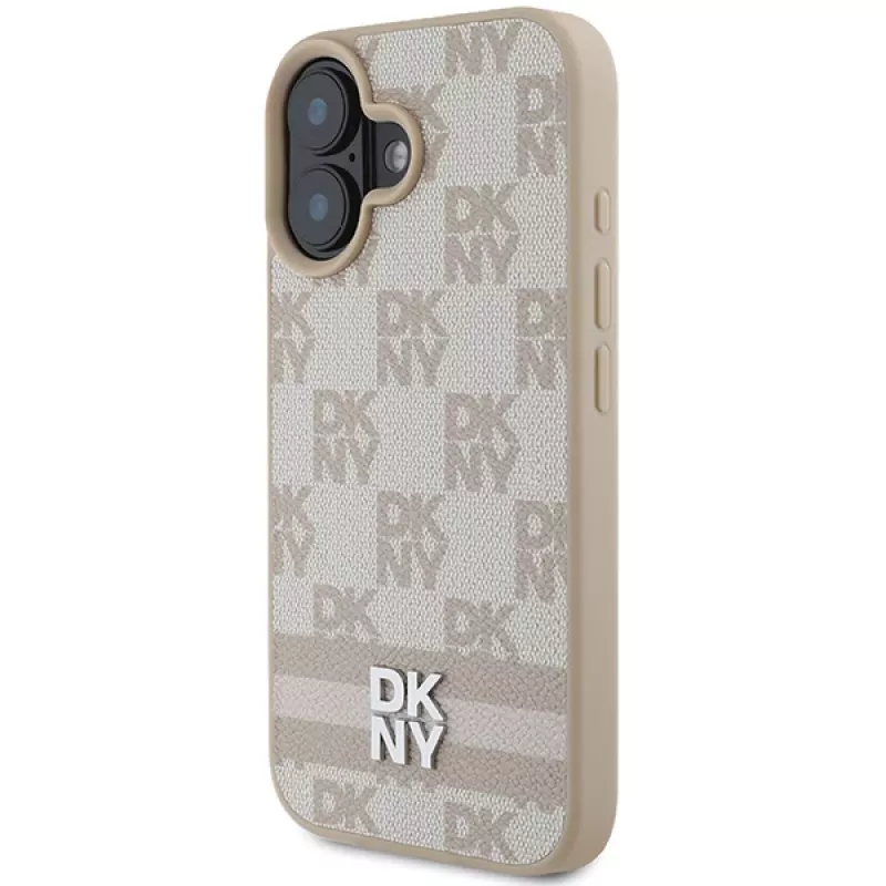 DKNY DKHCP16SPCPTSSP hard case voor Apple iPhone 16 6,1 inch roze ruitpatroon & bedrukte strepen