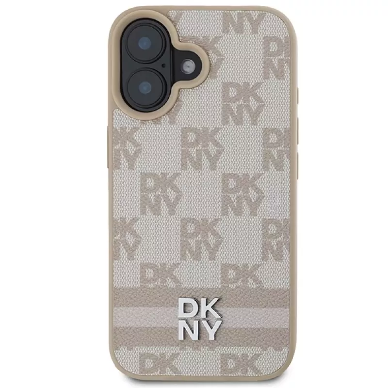 DKNY DKHCP16SPCPTSSP hard case voor Apple iPhone 16 6,1 inch roze ruitpatroon & bedrukte strepen