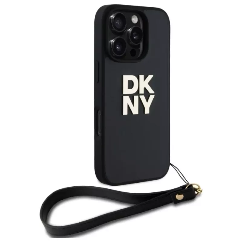 DKNY DKHCP16LPBSWSK iPhone 16 Pro 6,3 inch zwarte hard case met handlus en stock-logo