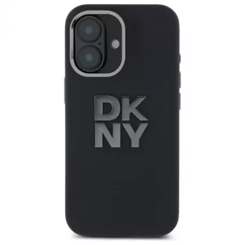 DKNY DKHCP16SSMCBSK iPhone 16 6.1 hard case liquid silicone metal logo zwart