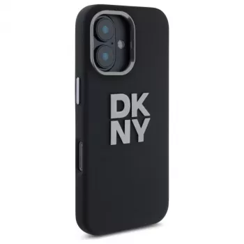 DKNY DKHCP16SSMCBSK iPhone 16 6.1 hard case liquid silicone metal logo zwart
