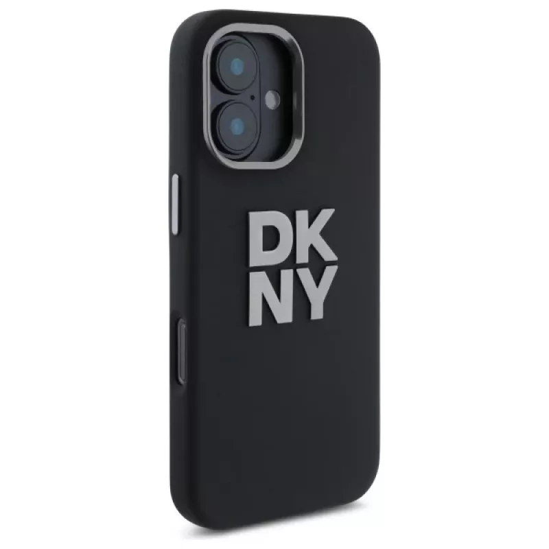 DKNY DKHCP16SSMCBSK iPhone 16 6.1 hard case liquid silicone metal logo zwart