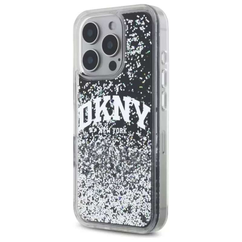 DKNY DKHCP16LLBNAEK iPhone 16 Pro 6,3 inch zwarte hardcase Liquid Glitter Arch Logo