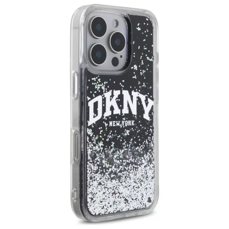 DKNY DKHCP16LLBNAEK iPhone 16 Pro 6,3 inch zwarte hardcase Liquid Glitter Arch Logo