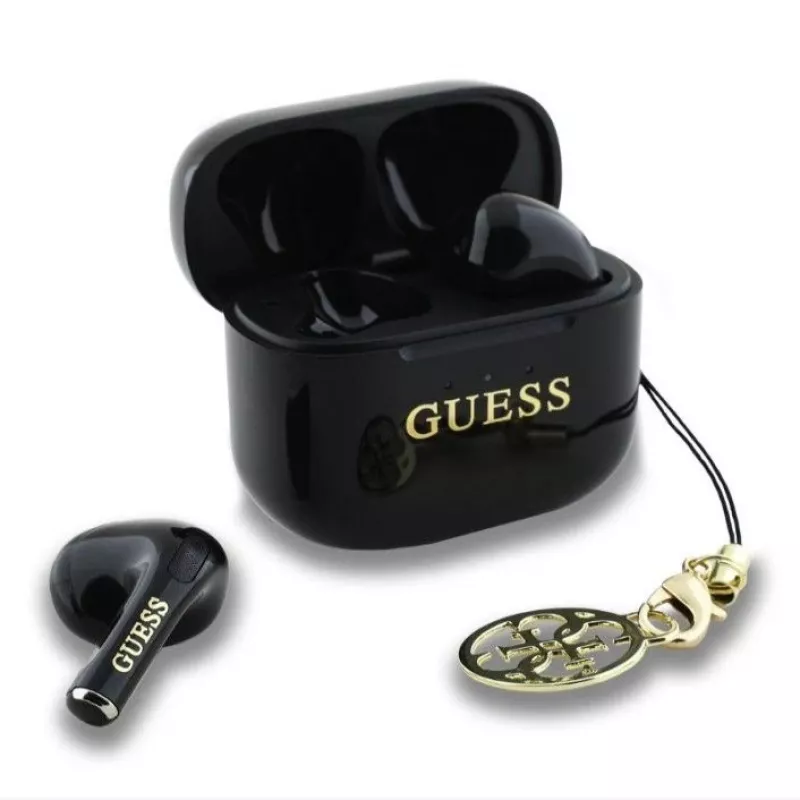 Guess Glossy Effect Printed Classic Logo & Charm TWS Bluetooth-oordopjes met oplaadcase (zwart)