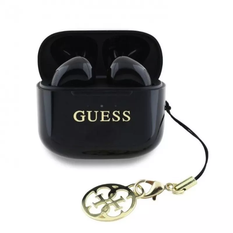 Guess Glossy Effect Printed Classic Logo & Charm TWS Bluetooth-oordopjes met oplaadcase (zwart)