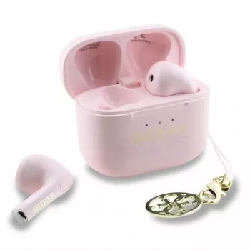 Guess Glossy Effect Printed Classic Logo & Charm TWS-oordopjes roze
