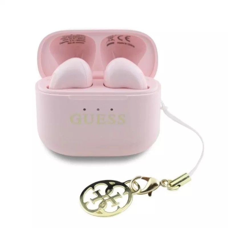 Guess Glossy Effect Printed Classic Logo & Charm TWS-oordopjes roze