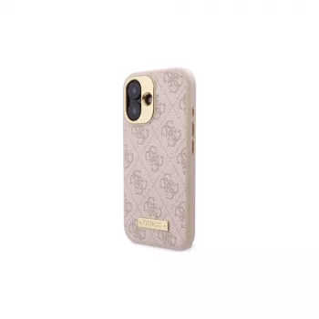 Guess GUHMP16SU4GPRP iPhone 16 6,1 inch roze hardcase met 4G-logo-plaat en MagSafe