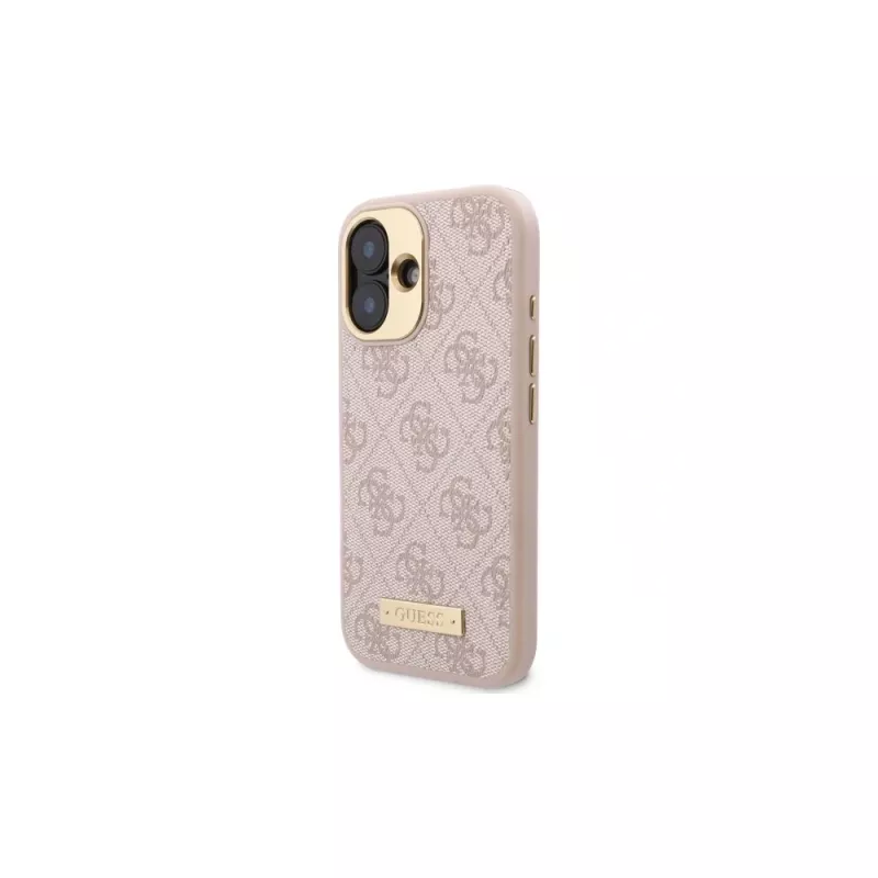 Guess GUHMP16SU4GPRP iPhone 16 6,1 inch roze hardcase met 4G-logo-plaat en MagSafe