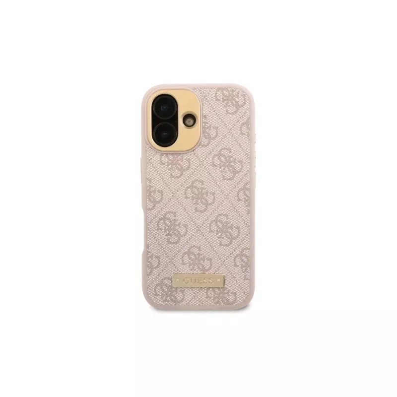 Guess GUHMP16SU4GPRP iPhone 16 6,1 inch roze hardcase met 4G-logo-plaat en MagSafe