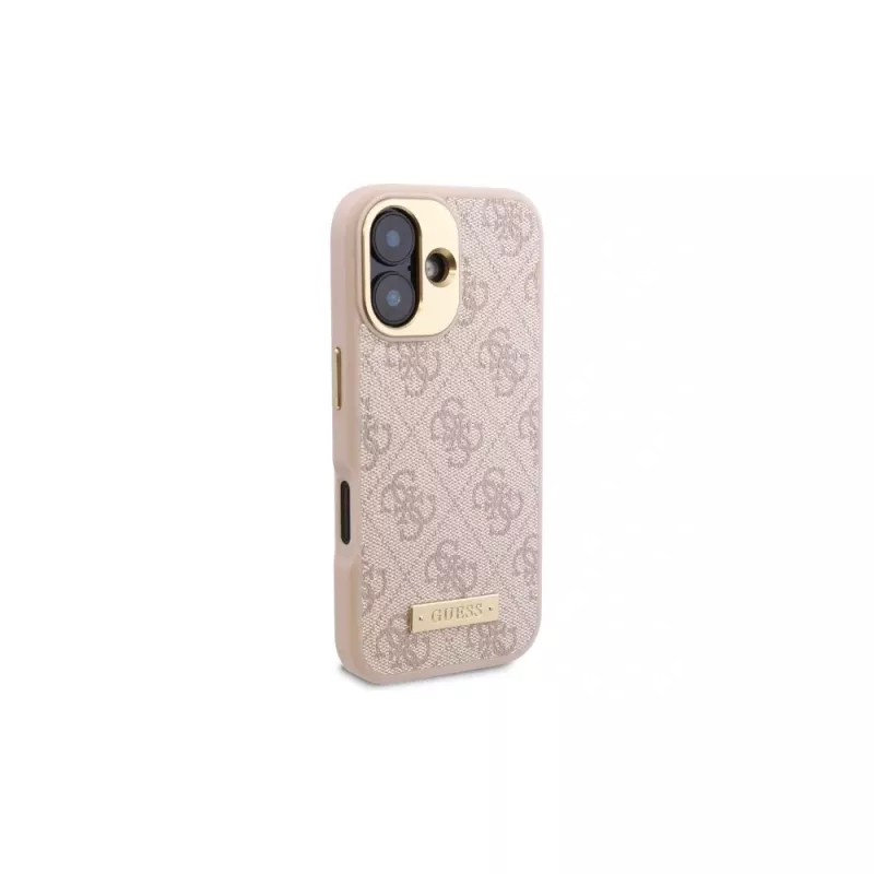 Guess GUHMP16SU4GPRP iPhone 16 6,1 inch roze hardcase met 4G-logo-plaat en MagSafe