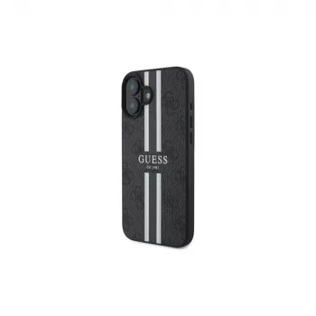 Guess GUHMP16SP4RPSK iPhone 16 6.1 inch hardcase zwart 4G Printed Stripes MagSafe