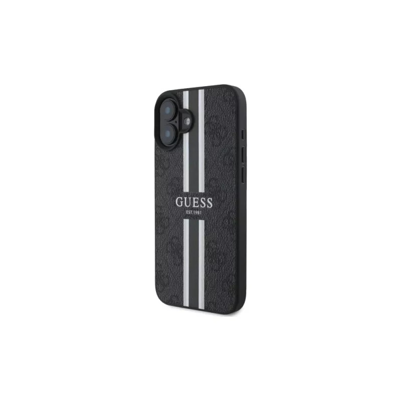 Guess GUHMP16SP4RPSK iPhone 16 6.1 inch hardcase zwart 4G Printed Stripes MagSafe