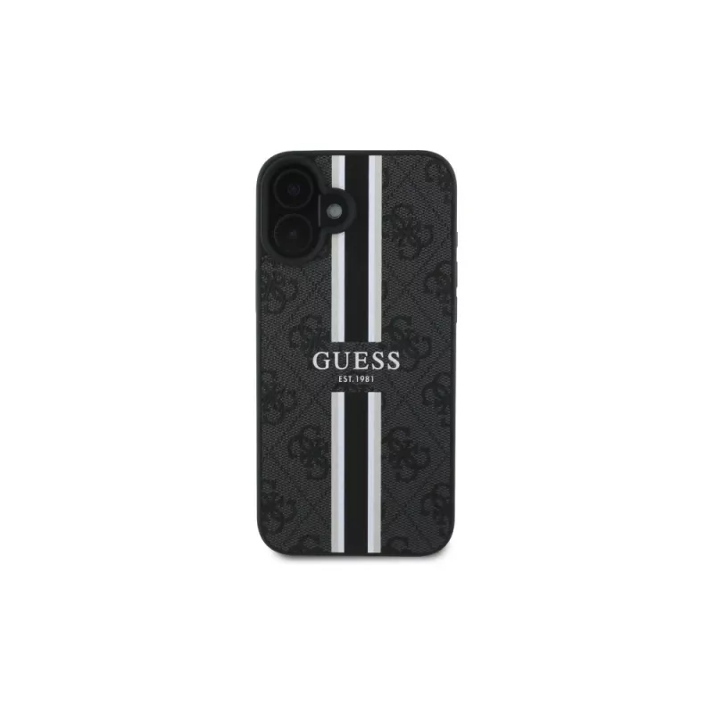 Guess GUHMP16SP4RPSK iPhone 16 6.1 inch hardcase zwart 4G Printed Stripes MagSafe