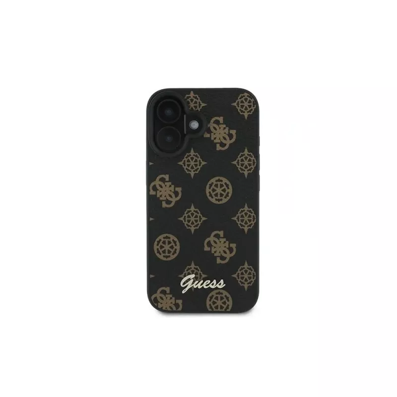 Guess Peony Script MagSafe case voor iPhone 16 Plus (zwart)