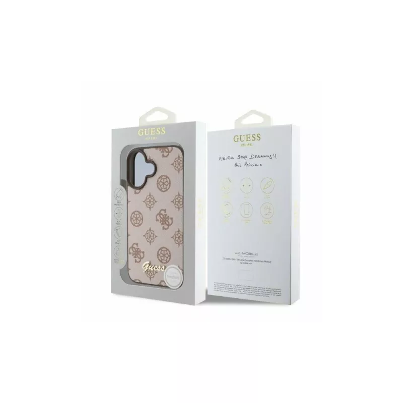 Guess Peony Script MagSafe case voor iPhone 16 (bruin)