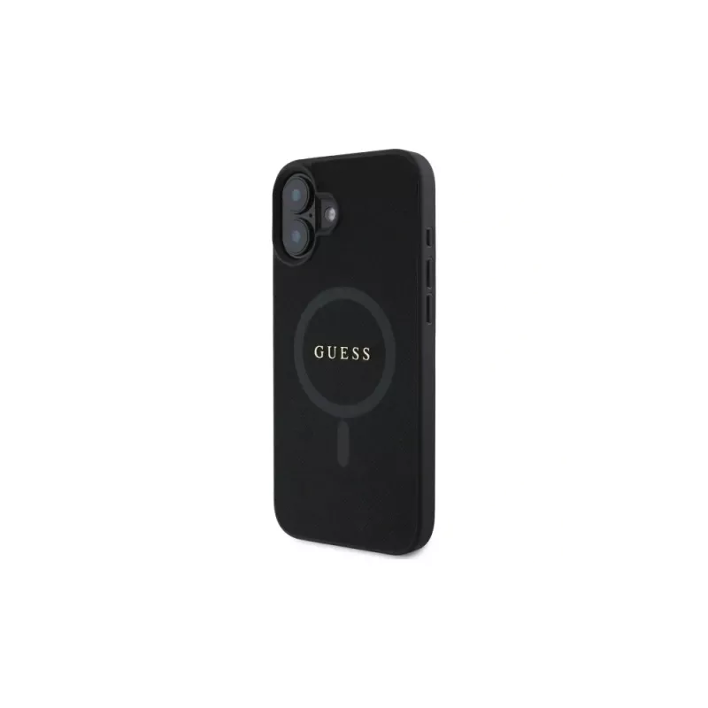Guess GUHMP16SPSAHMCK Saffiano Classic Logo MagSafe hardcase voor iPhone 16 6,1 inch - zwart