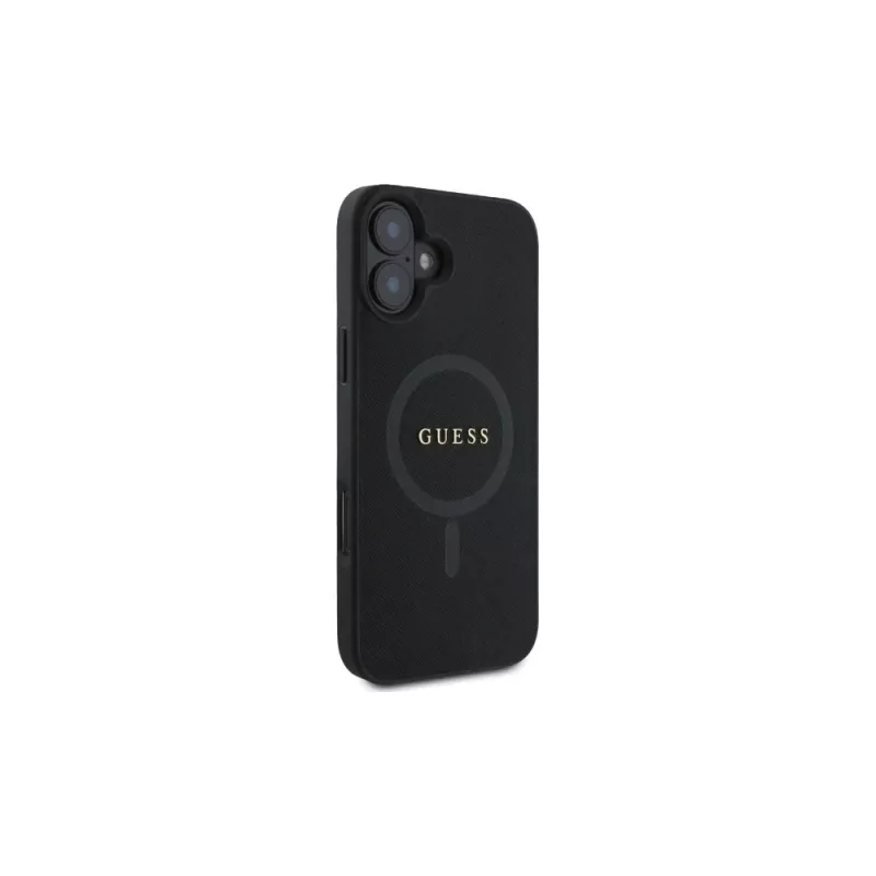 Guess GUHMP16SPSAHMCK Saffiano Classic Logo MagSafe hardcase voor iPhone 16 6,1 inch - zwart
