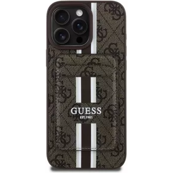 Guess 4G Stripes walletcase met MagSafe voor iPhone 16 Pro Max bruin