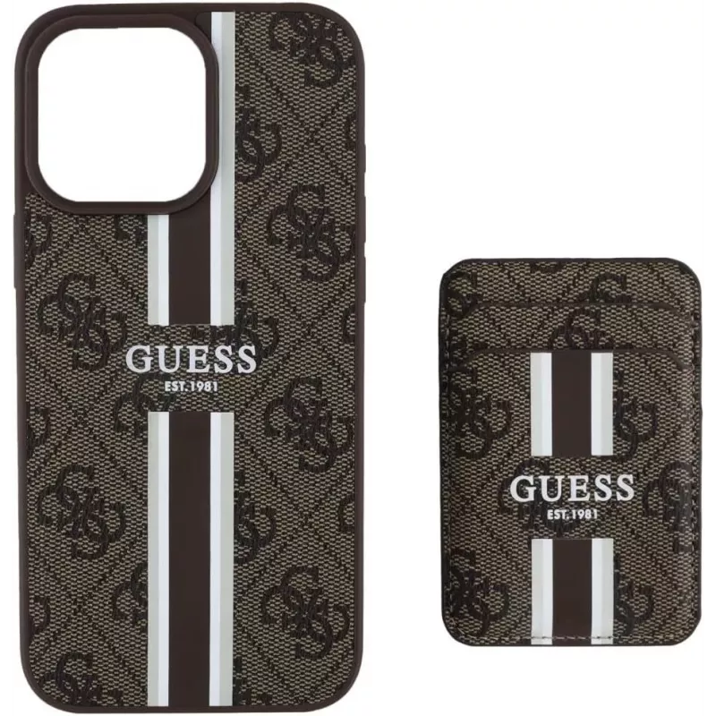 Guess 4G Stripes walletcase met MagSafe voor iPhone 16 Pro Max bruin