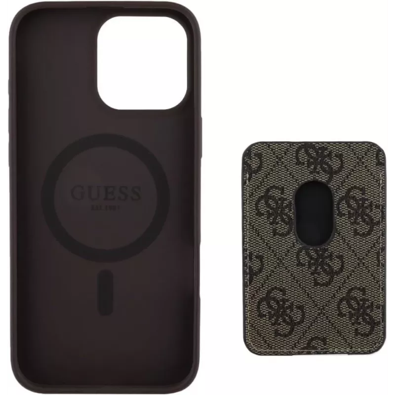 Guess 4G Stripes walletcase met MagSafe voor iPhone 16 Pro Max bruin