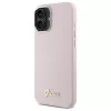 Guess GUHCP16SSMBSLP iPhone 16 6,1 inch roze silicone hardcase met Script metalen logo en frame