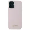 Guess GUHCP16SSMBSLP iPhone 16 6,1 inch roze silicone hardcase met Script metalen logo en frame