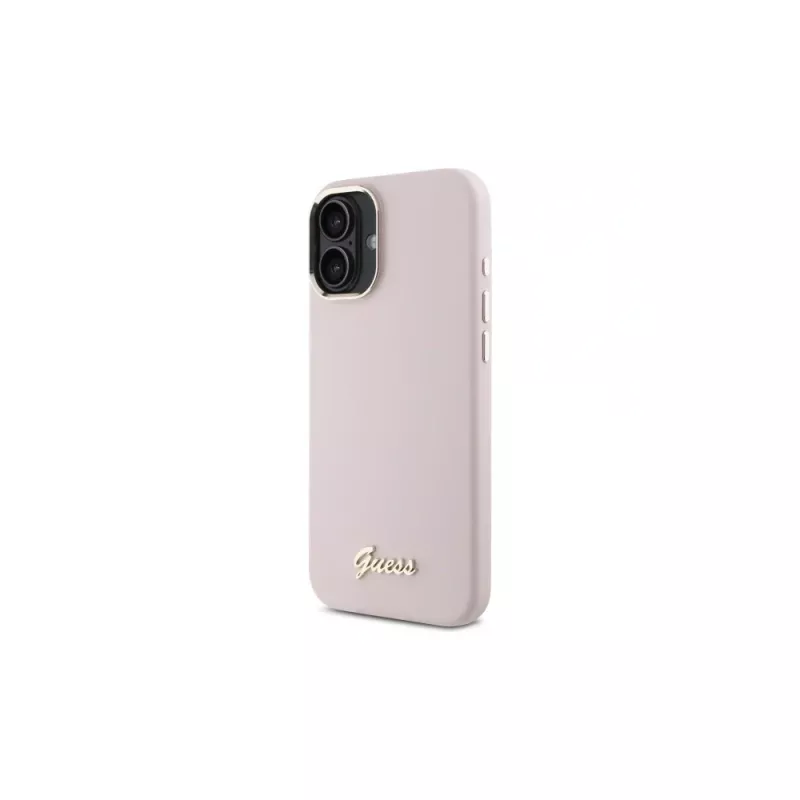 Guess GUHCP16MSMBSLP iPhone 16 Plus 6,7 inch roze silicone hardcase met Script metalen logo en frame