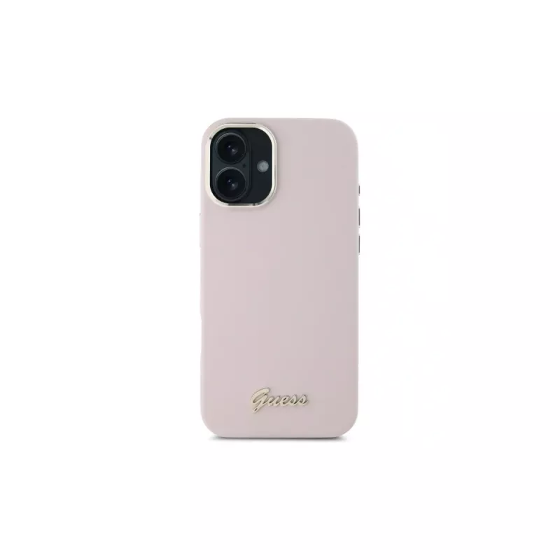 Guess GUHCP16MSMBSLP iPhone 16 Plus 6,7 inch roze silicone hardcase met Script metalen logo en frame
