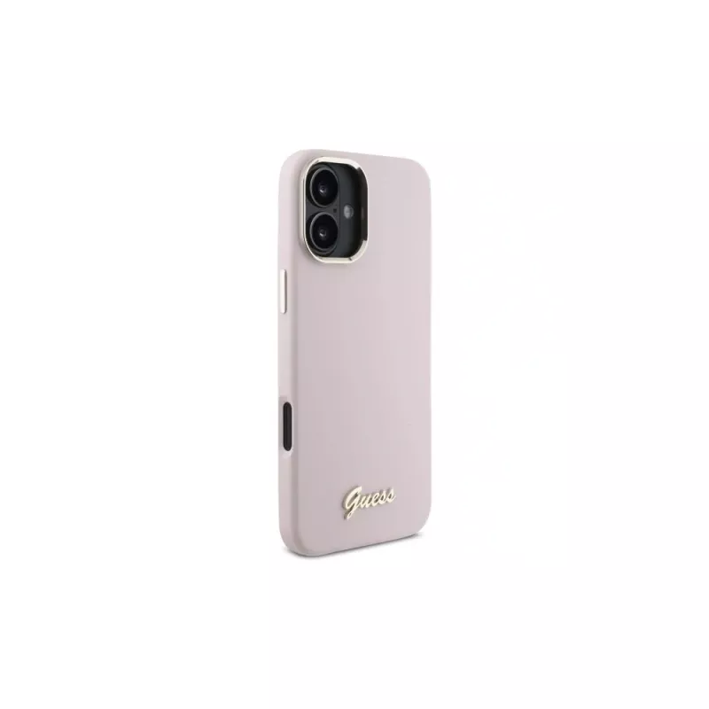 Guess GUHCP16MSMBSLP iPhone 16 Plus 6,7 inch roze silicone hardcase met Script metalen logo en frame