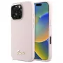 Guess GUHCP16LSMBSLP iPhone 16 Pro 6,3 inch roze silicone hardcase met Script metalen logo & frame