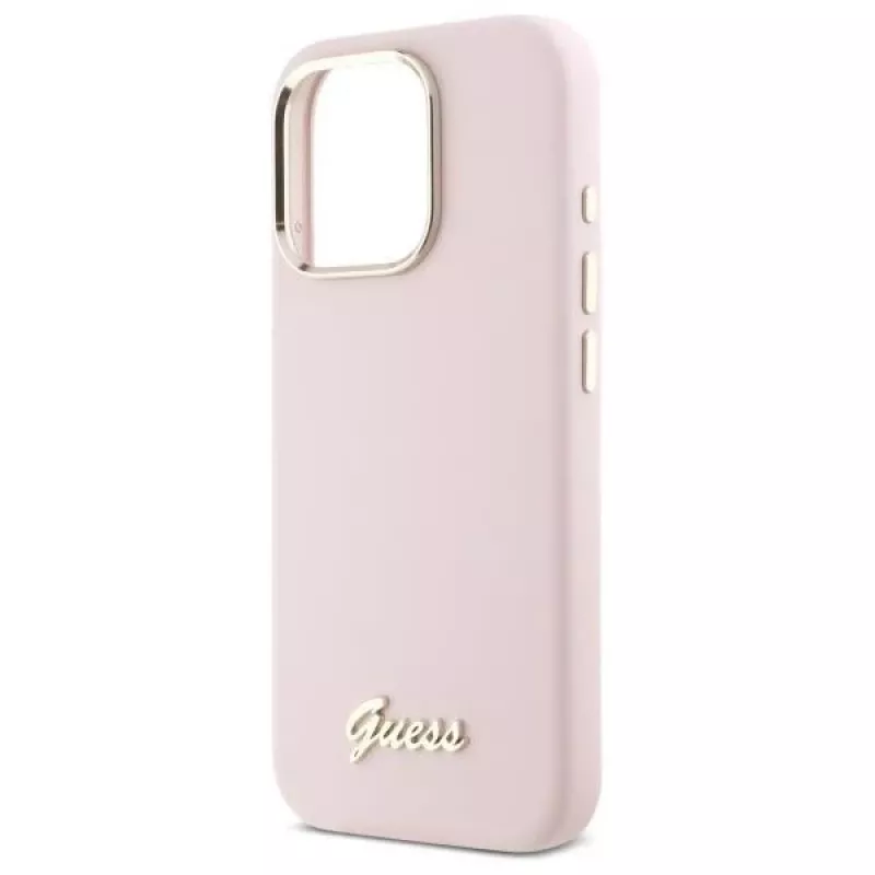 Guess GUHCP16XSMBSLP iPhone 16 Pro Max 6,9 inch roze silicone hardcase met Metal Script logo & frame