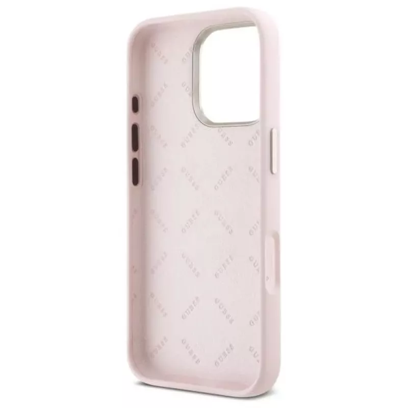 Guess GUHCP16XSMBSLP iPhone 16 Pro Max 6,9 inch roze silicone hardcase met Metal Script logo & frame