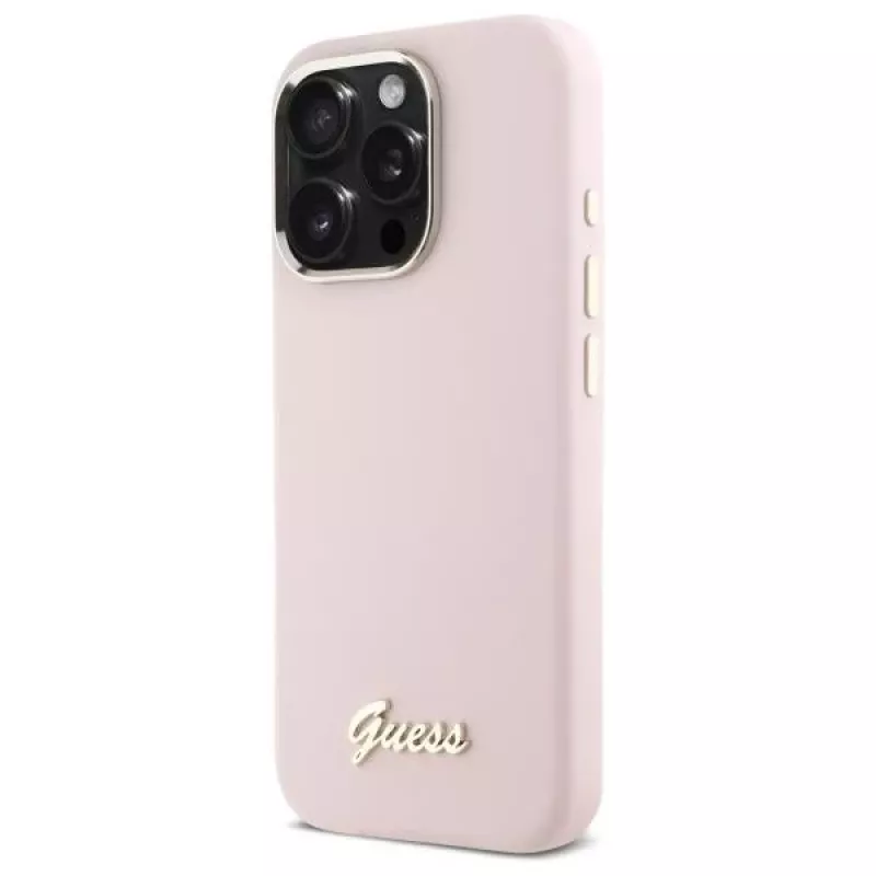 Guess GUHCP16XSMBSLP iPhone 16 Pro Max 6,9 inch roze silicone hardcase met Metal Script logo & frame