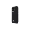 Guess GUHCP16SSMBSLK iPhone 16 6,1 inch zwarte silicone hoes met metalen scriptlogo en frame